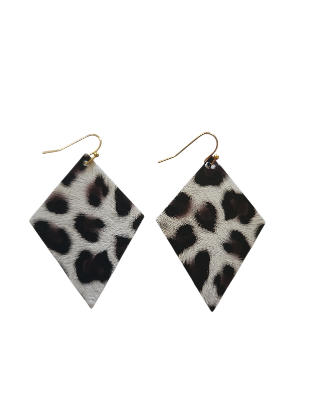 (3)Leopard Print Diamond Drop Earrings - Faux Fur Animal Print - handmade